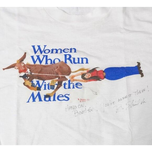 Vintage 1997 B. Shields Design Signed Women Who Run With the Mules Shirt Large - Picture 1 of 8